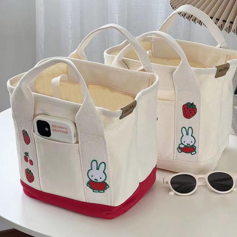 rabbit embroidered japanese cute canvas bag mom outing handbag lunch bag office lady handbag