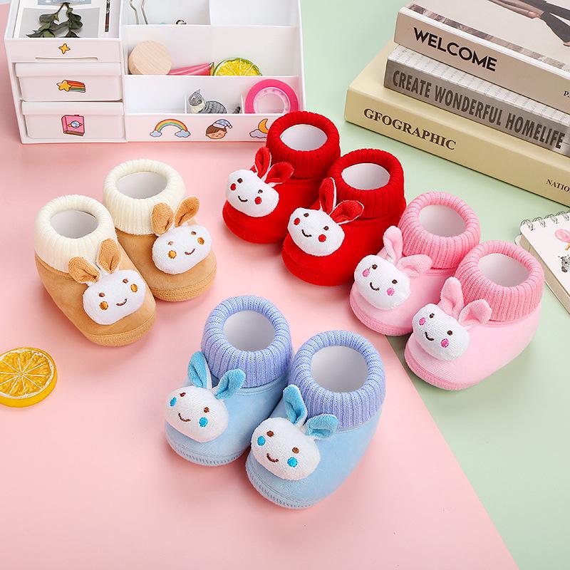 baby shoes winter baby shoes brown soft bottom one year old velcro kids shoes plus velvet thick cotton shoes non-slip