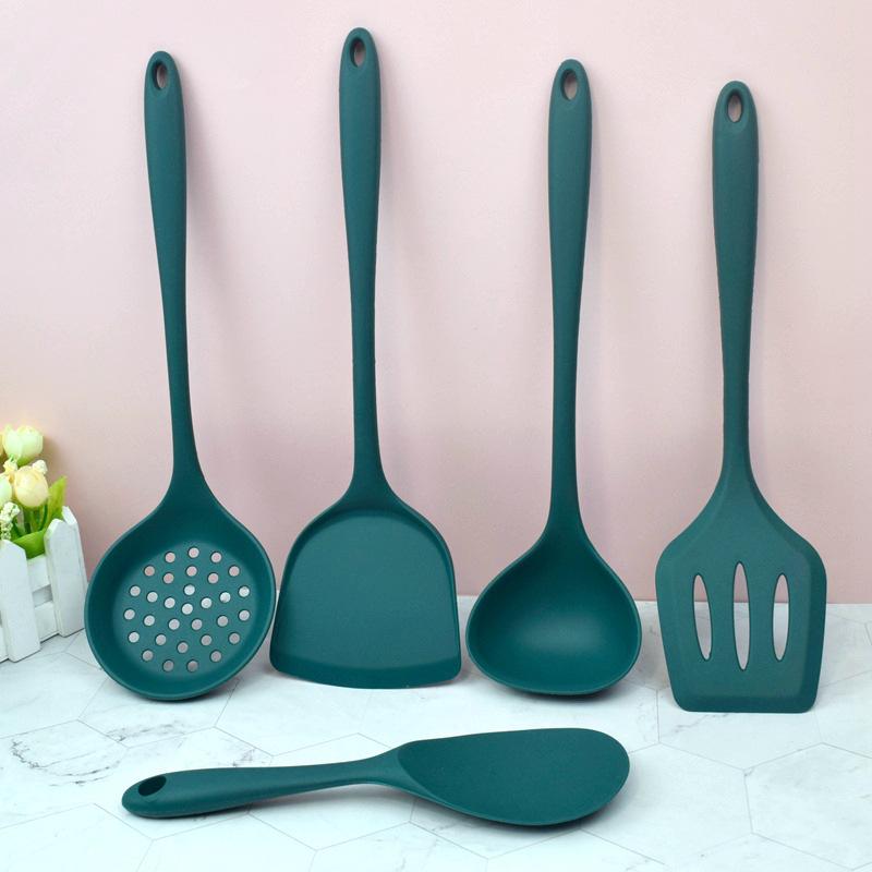 dark green silicone spatula soup spoon spatula non-stick pan edible silicon kitchenware 5 sets meal spoon colander spatula