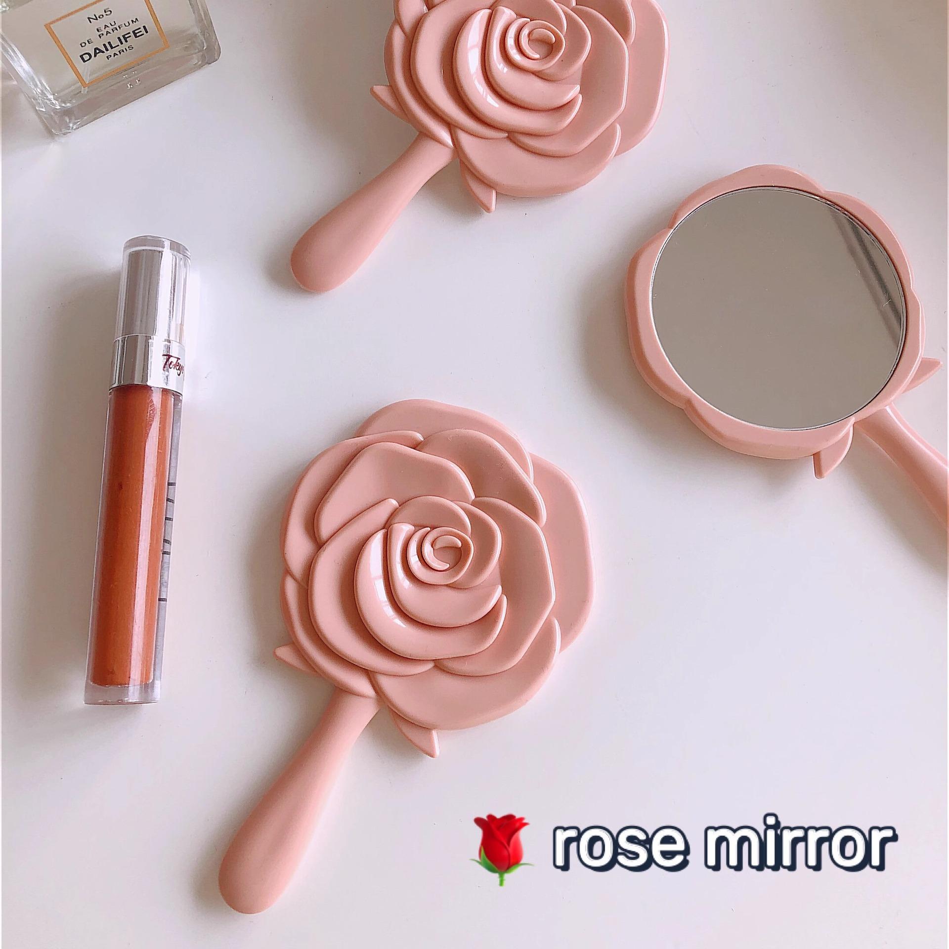 new rose mirror girls' handheld mirror cute portable mirror mini mirror irregular makeup mirror