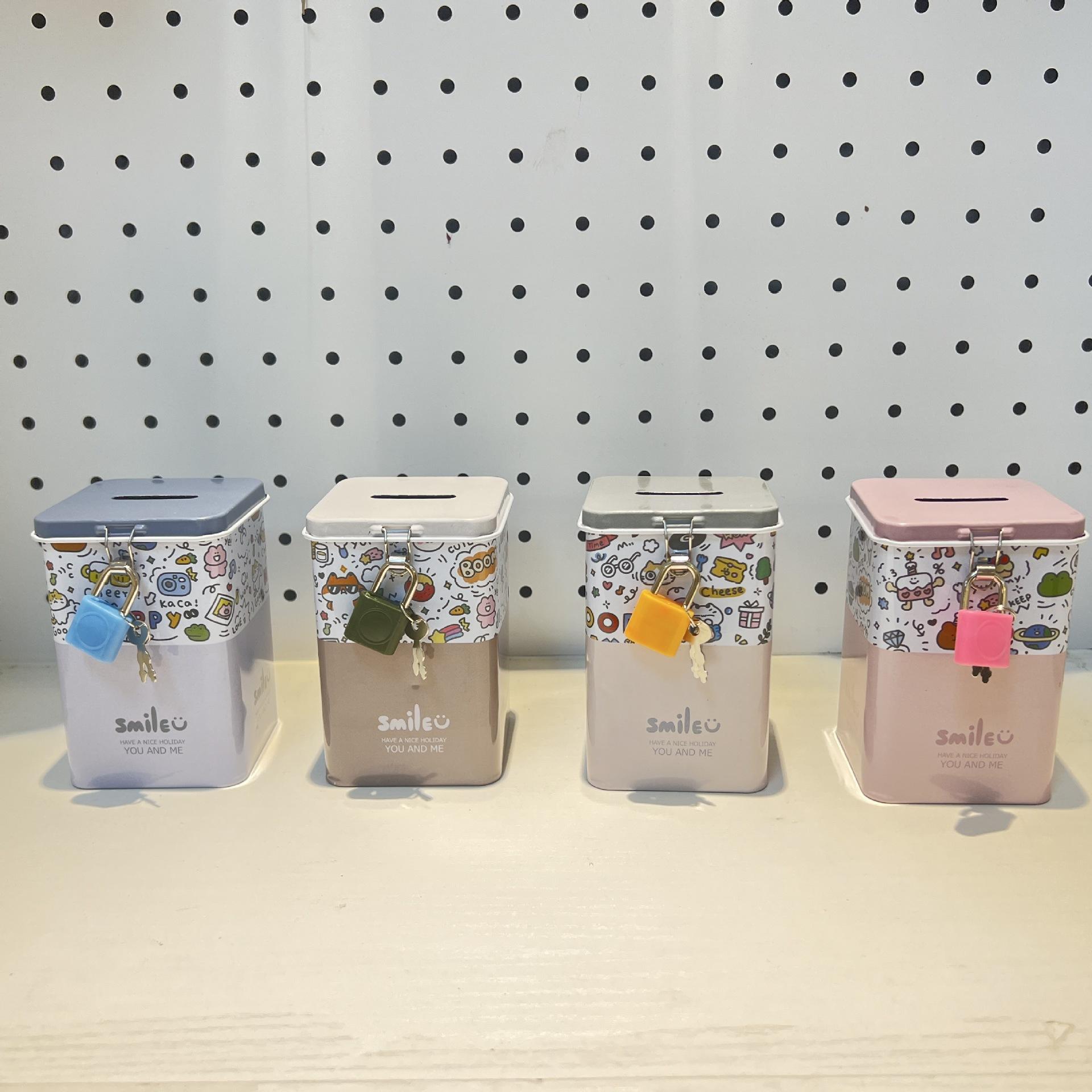 new children's cute cartoon piggy bank savings bank square tinplate storage box creative candy box small gift