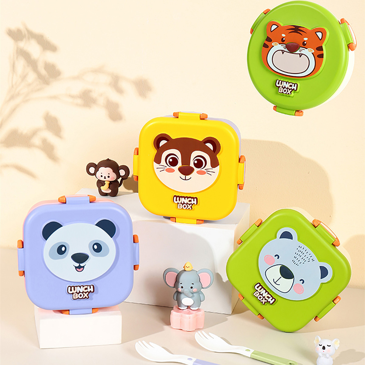 X124-XJ-8469 Cute cartoon animal lunch box, Japanese student comparttioned bento box, children's dining tableware