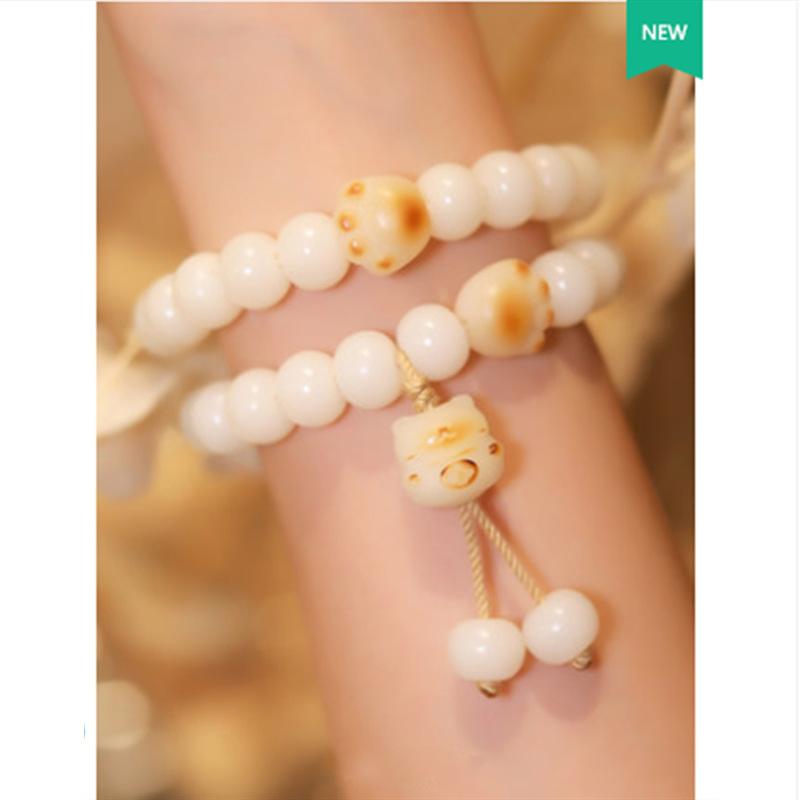 cat milk beans charcoal cat claw bodhi root natural white jade bracelet baked color winding soft wenwan bracelet girls