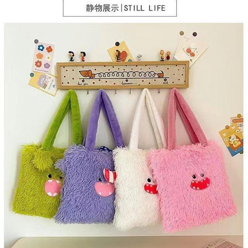 new cartoon monster long hair plush toy bag all-match shoulder lady crossbody large capacity handbag wholesale
