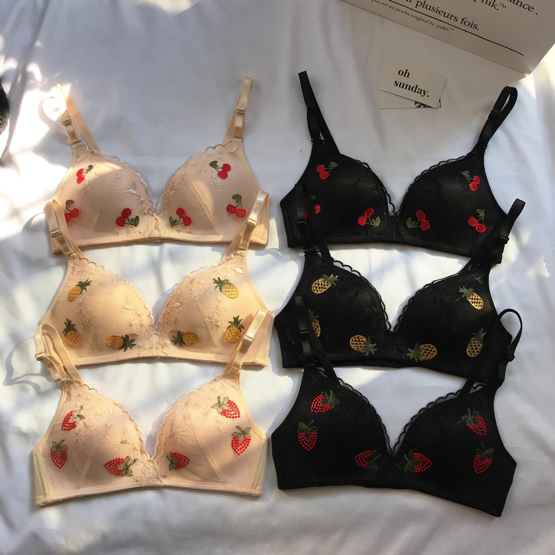 sexy french push up triangle cup bra embroidered lace wireless girly lightweight underwear adjustable bra thin