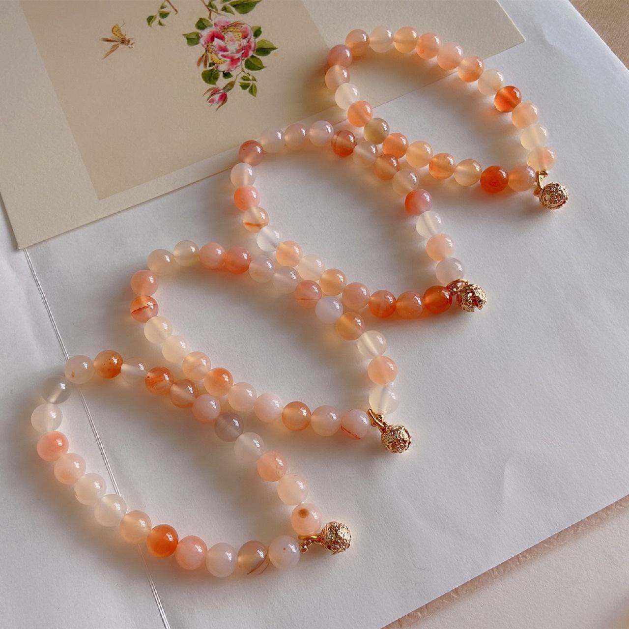 Strawberry Yogurt Natural Candy Agate Bell Bracelet Girls Fresh Cute Bracelet Niche Jade Bracelet