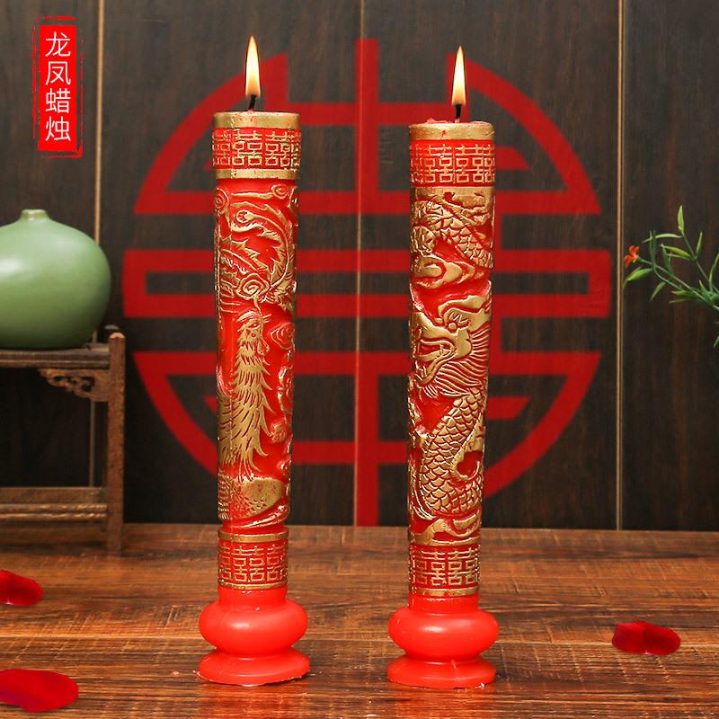 wedding supplies wedding hall dragon and phoenix xi character red flower candle a pair of wedding candlestick candle red wedding ceremony smoke-free