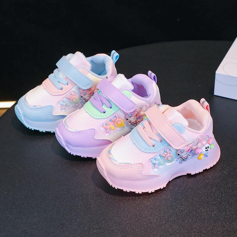 girls' sneaker 2024 autumn cartoon leather fashion soft bottom children's casual sneaker cute little kids' shoes