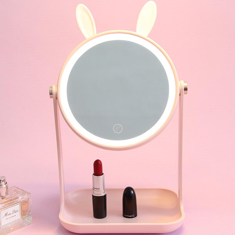 factory direct wholesale led smart adorable rabbit adorable pet desktop storage light makeup mirror rechargeable makeup mirror