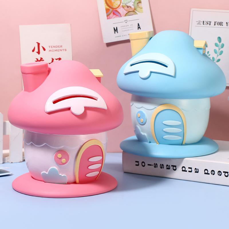 new cute mushroom house small house cartoon piggy bank student children saving box piggy bank only-in-no-out