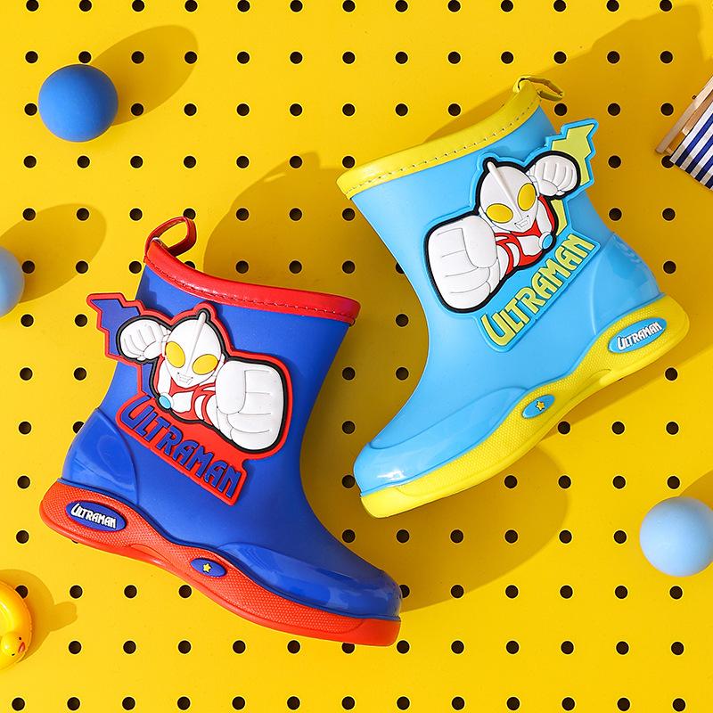 ultraman children's rain boots lightweight non-slip boys' fleece-lined rain boots kid baby kindergarten rain shoes children rubber shoes
