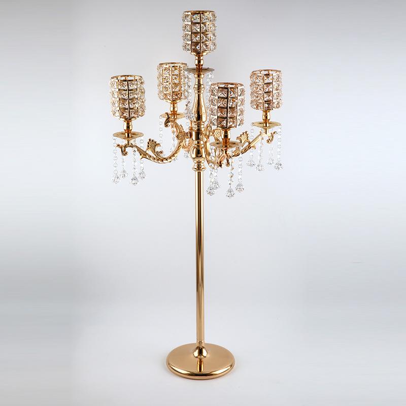 european hot sale 5-head candlestick wedding props wedding road lead table decoration metal candle vessel decoration