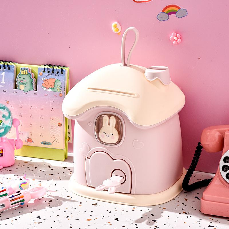 cartoon children's mushroom house coin bank children's gift bunny piggy bank diy key money box savings bank