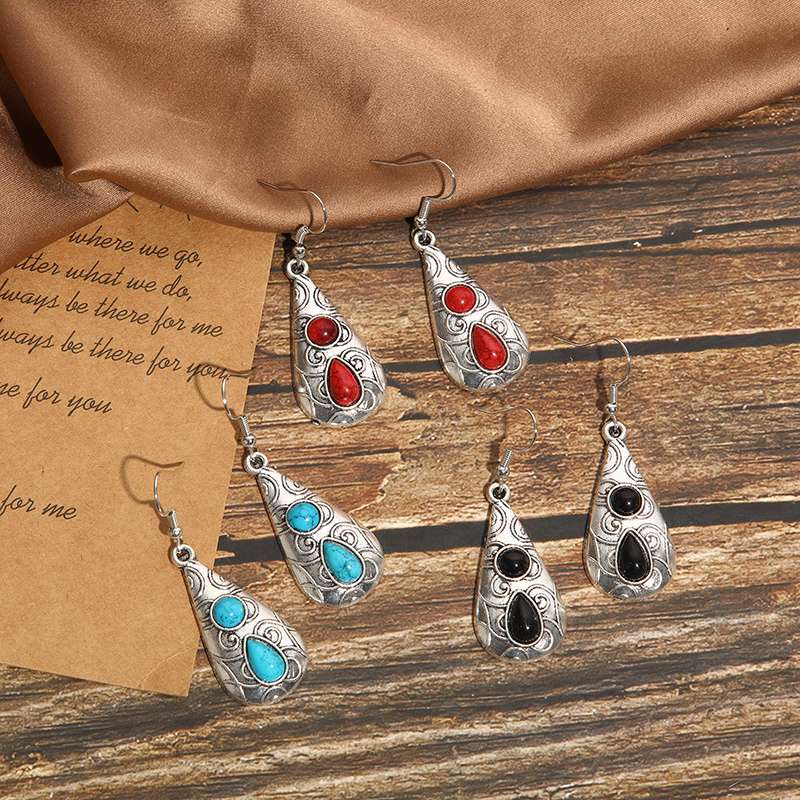 欧美复古中古风，拍照旅拍绿松石耳环耳环白底实物图