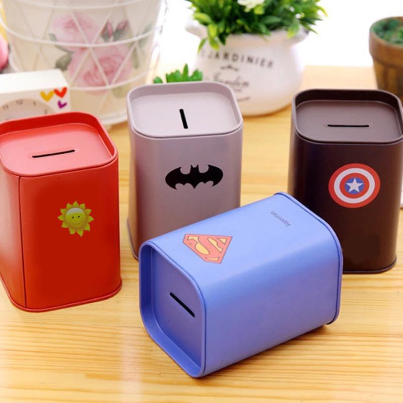 korean style square metal tinplate piggy bank british style piggy bank cartoon children saving box storage tank