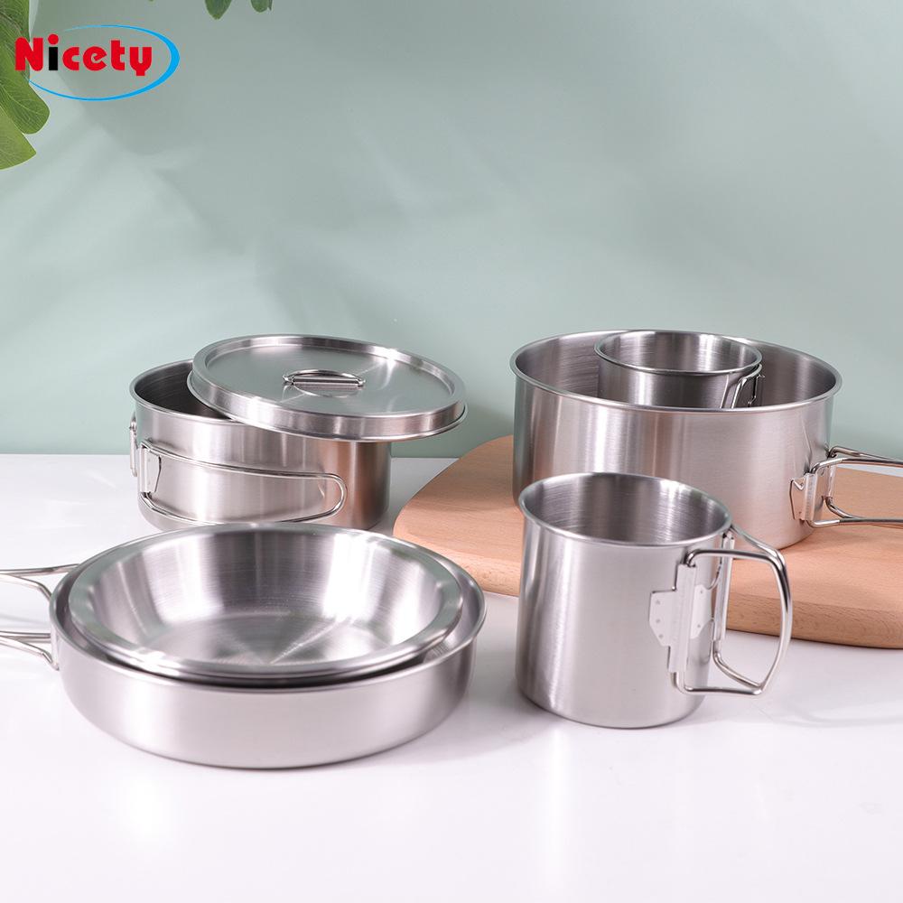 camping pot set 304 stainless steel cookware 8-piece set outdoor picnic barbecue camping cookware kitchenware tableware suit