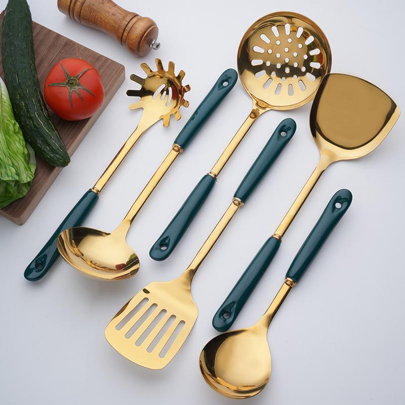 wholesale stainless steel spatula kitchenware set seven-piece ceramic handle cooking spatula spoon household kitchen utensils gift