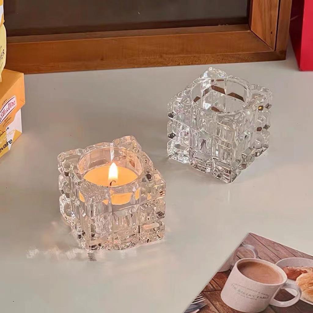 creative square crystal glass candle holder aromatherapy candle candlestick personalized desktop decoration crystal succulent pot
