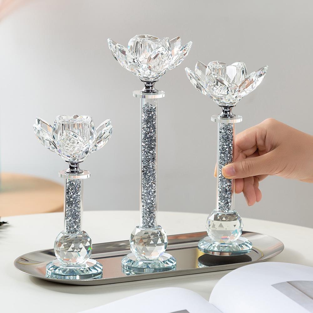 factory direct european crystal candle holder glass romantic candlelight dinner rose candlestick 3-piece set wholesale