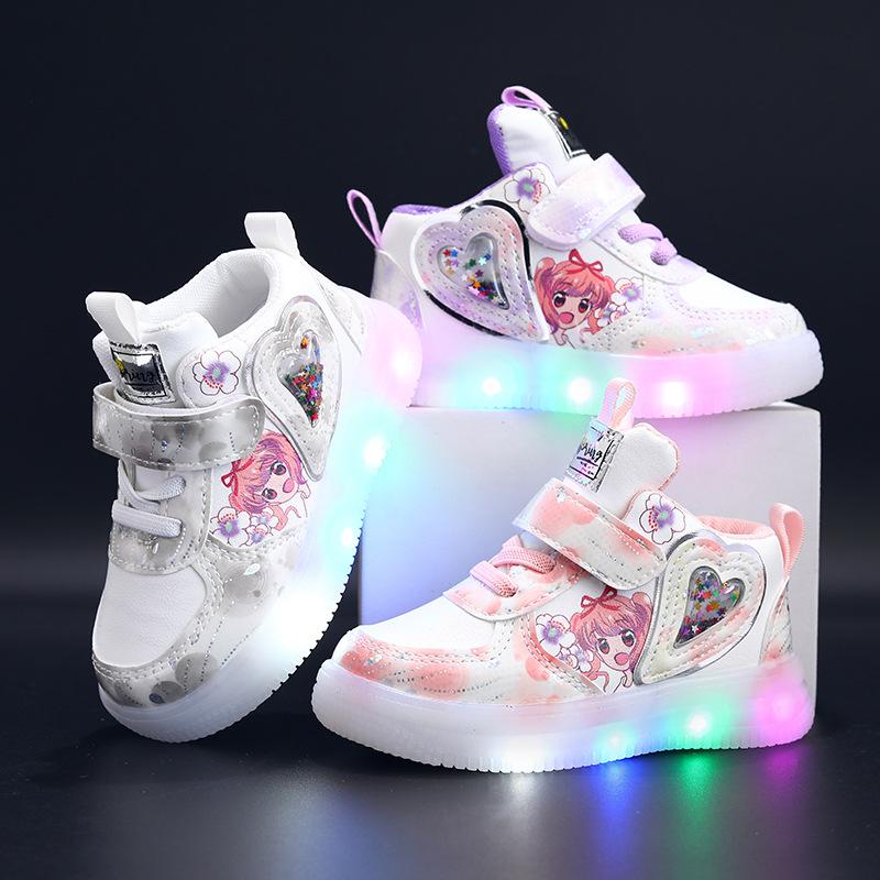 Leather Light Shoes Children's Shoes 1-6 Years Old Girls' Sneakers Induction Lamp Light Shoes Kids' Casual Shoes Soft Bottom Toddler Shoes Fashion