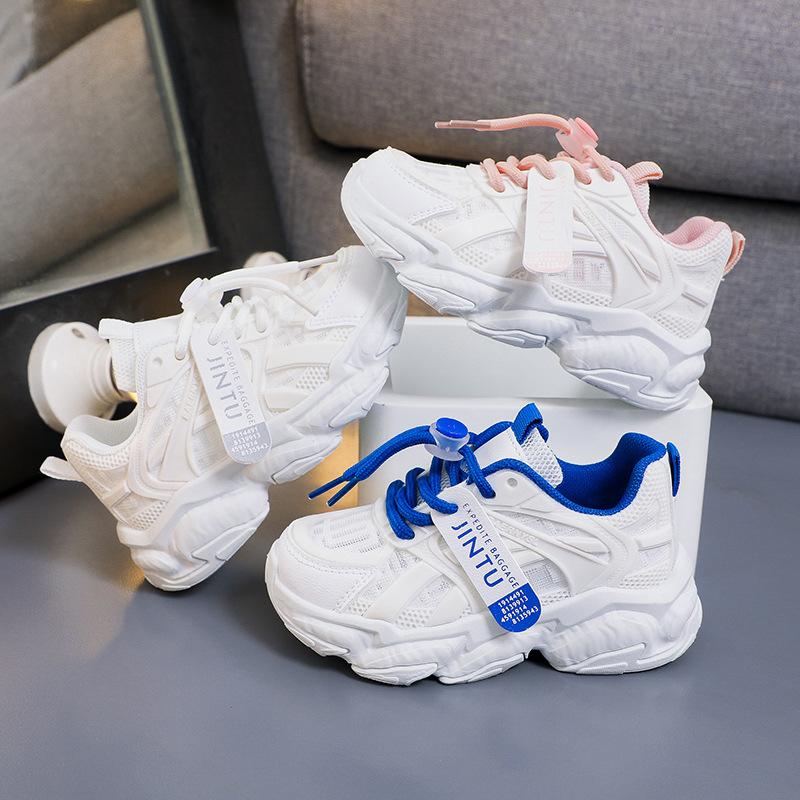 children's sneakers shoelace buckle letter pumps pure white children's little kids' casual shoes solid bottom boys and girls shoes