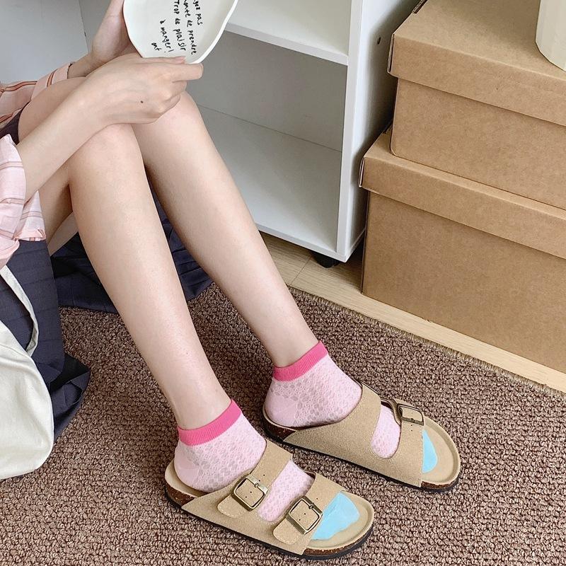 dopamine color socks women's socks summer thin mesh breathable short net red cotton socks summer girls' boat socks