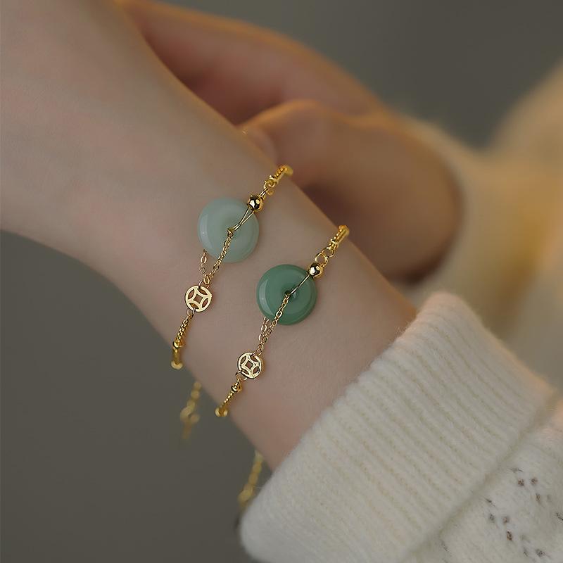 Fortune Copper Money Safety Buckle Bracelet Ins New Palace Style Emerald Hetian Jade Bracelet Girlfriends Bracelet