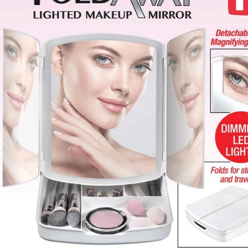 Led Folding Makeup Mirror Girls' Dormitory with Light Dressing Mirror Tee Doors with Storage Beauty Mirror