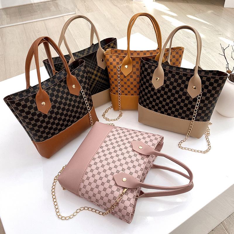 Printed Handbag 2023lady Handbag New Contrast Color Women's Bag Retro Shoulder Bag Foreign Trade Bag for Women