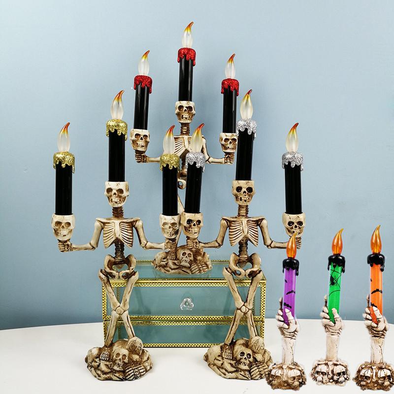 halloween skeleton candlestick ghost festival horror decoration props led electronic candle light pumpkin lamp skull ornaments