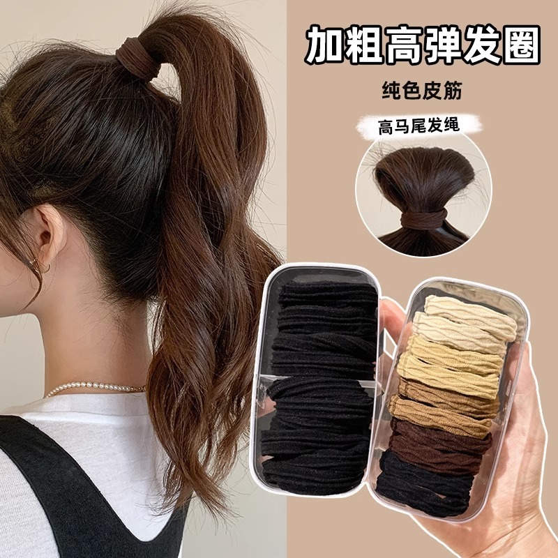 无缝不伤发圈高马尾发绳扎头绳高弹力耐用加粗橡皮筋小女孩皮套 白底实物图