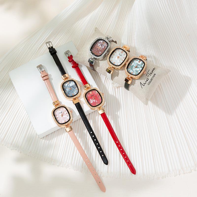 Affordable Luxury Fashion Oval Diamond Roman Scale Simple Temperament Quartz Belt Wrist Watch Goddess Style