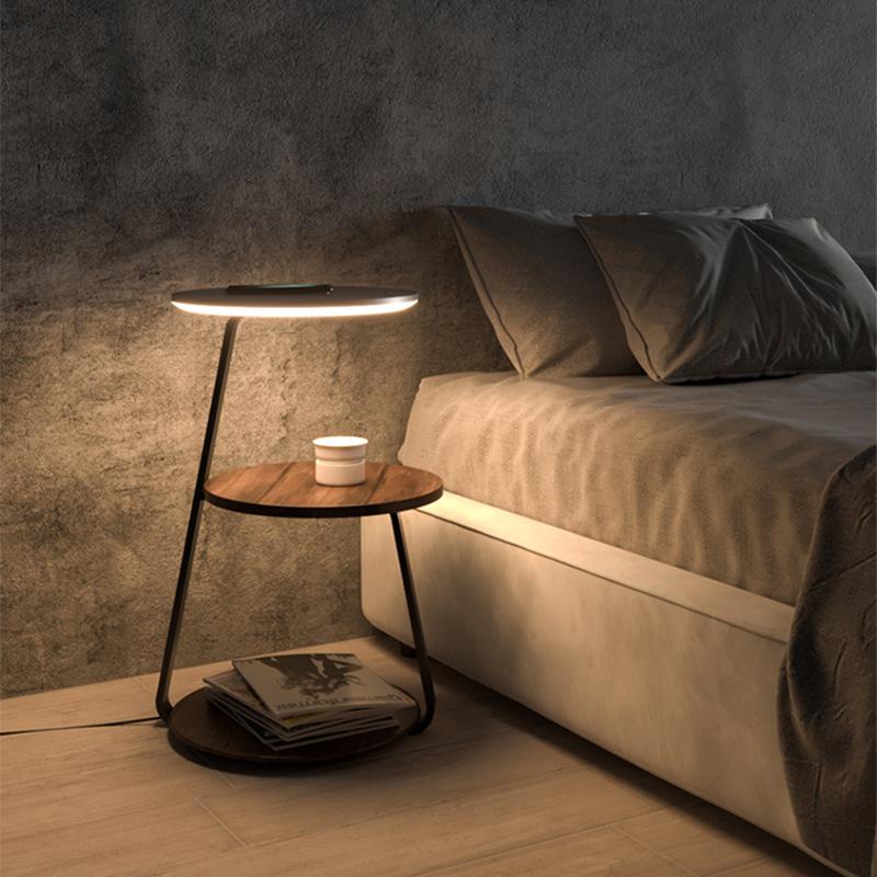 Creative Bedroom Floor Lamp Wireless Charging Living Room Storage Rack Coffee Table Lamp Design Sense Sofa Bedside Table Integrated