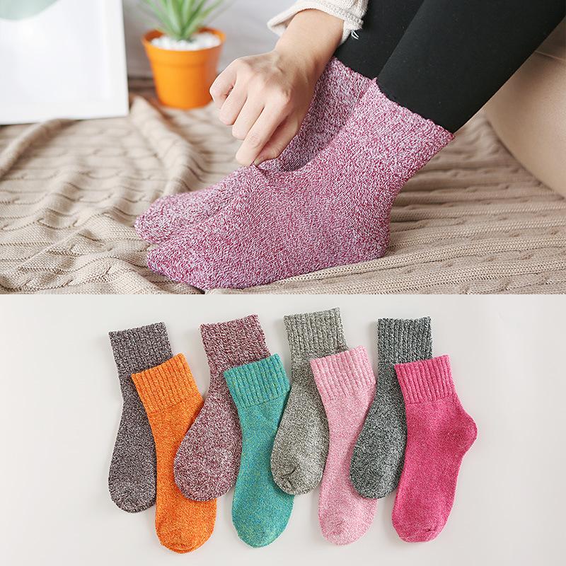 autumn and winter socks women's japanese-style parallel mid-calf thick cotton socks thickened warm cotton socks solid color thick needle women's socks
