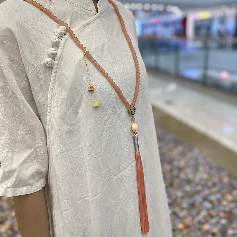 long suffix tassel two-purpose crossbody necklace ming han chinese clothing accessories ancient style safe longevity lock collar Specification drawing