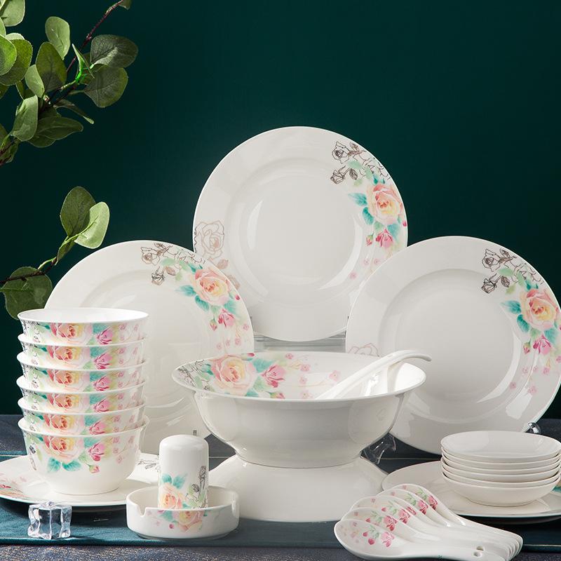Jingdezhen Bone China Bowl Dish Tableware Mini Set Wholesale Ceramic Bowl Household Plate Nordic Dinner Plate Gift Tableware Set