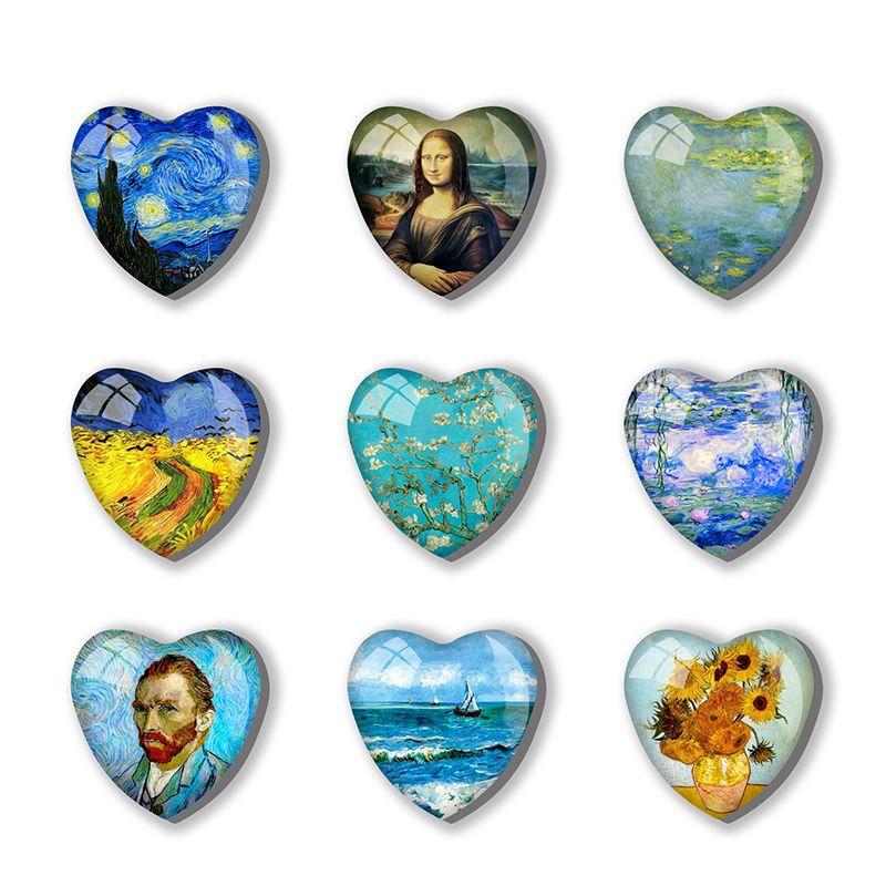 cross-border amazon hot sale heart-shaped fridge magnet oil painting love glass refrigerator magnet whiteboard decoration three-dimensional magnet