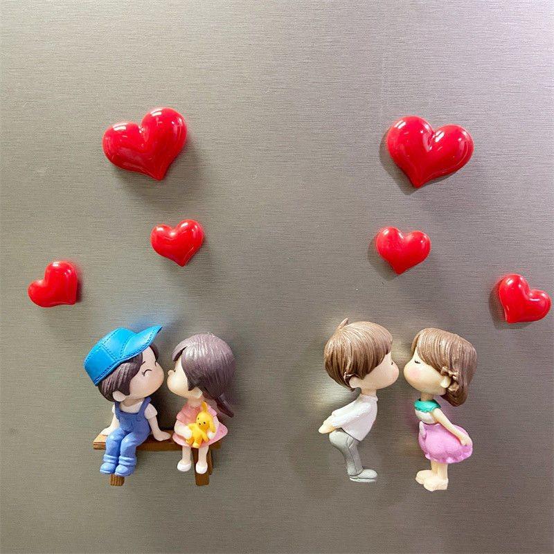 creative fridge magnet badge couple magnetic double happiness 3d three-dimensional anime wedding magnetic stickers decorative love magnet