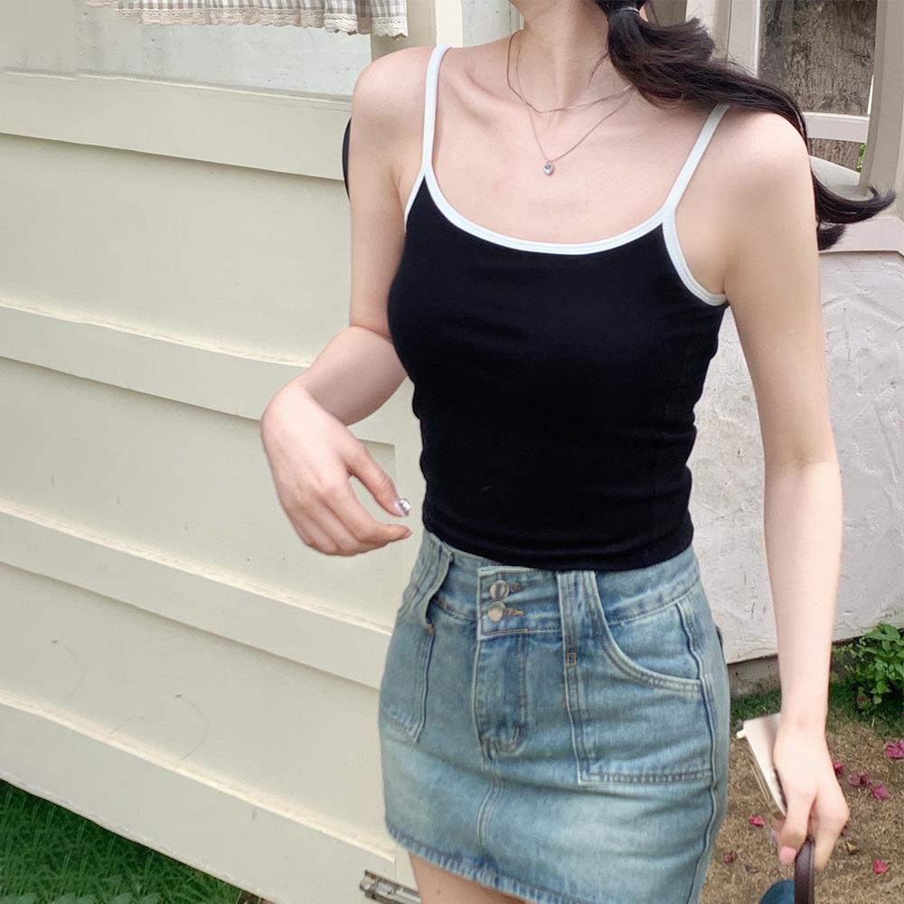 changji direct sales sexy color block camisole camisole women's one-piece chest pad wrapped chest outerwear top
