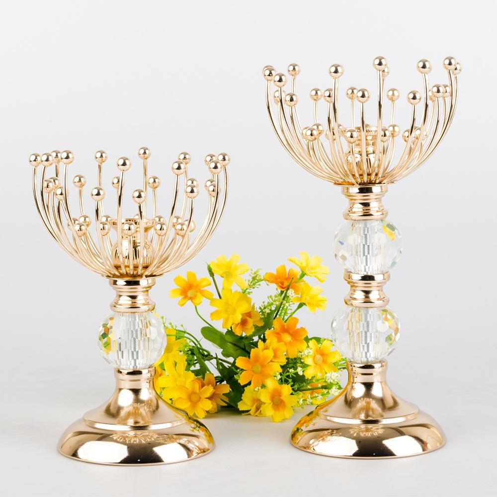 amazon light luxury crystal electroplated golden flower shape candlestick party table center decoration candle holder