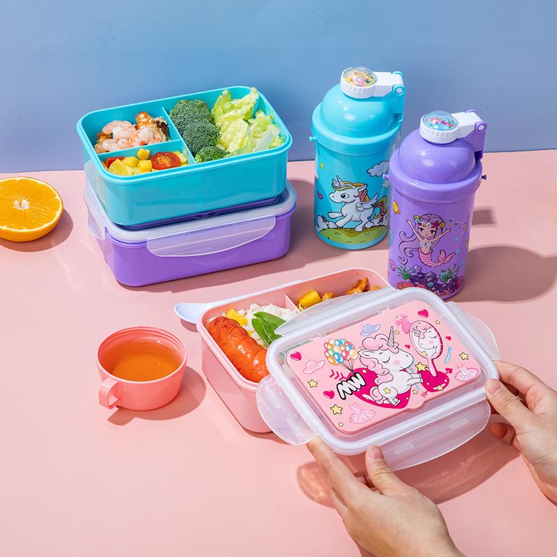 cartoon children's lunch box kettle set pp plastic compartment seal children's lunch box student bento box set wholesale