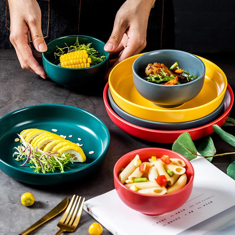 [factory wholesale] ceramic macaron set nordic matte dinner plate household kitchenware tableware rice bowl