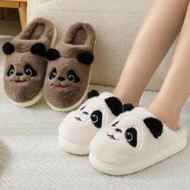 winter cotton slippers women's cartoon cute panda home warm confinement shoes cotton slippers couple's platform men's slippers