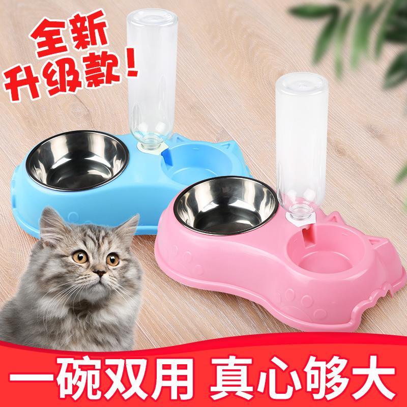 pet bowl wholesale stainless steel cat bowl automatic drinking water dog basin teddy dog bowl cat basin dog food bowl cat double bowl details Picture