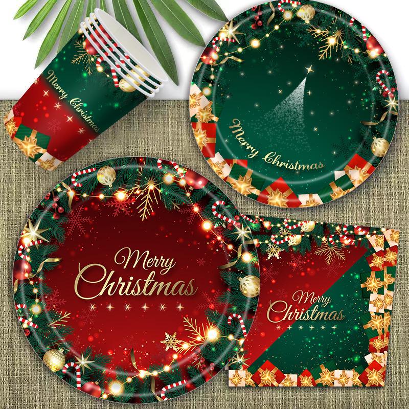new christmas party red green christmas tree gift party suit disposable party paper pallet paper cup tablecloth full figure