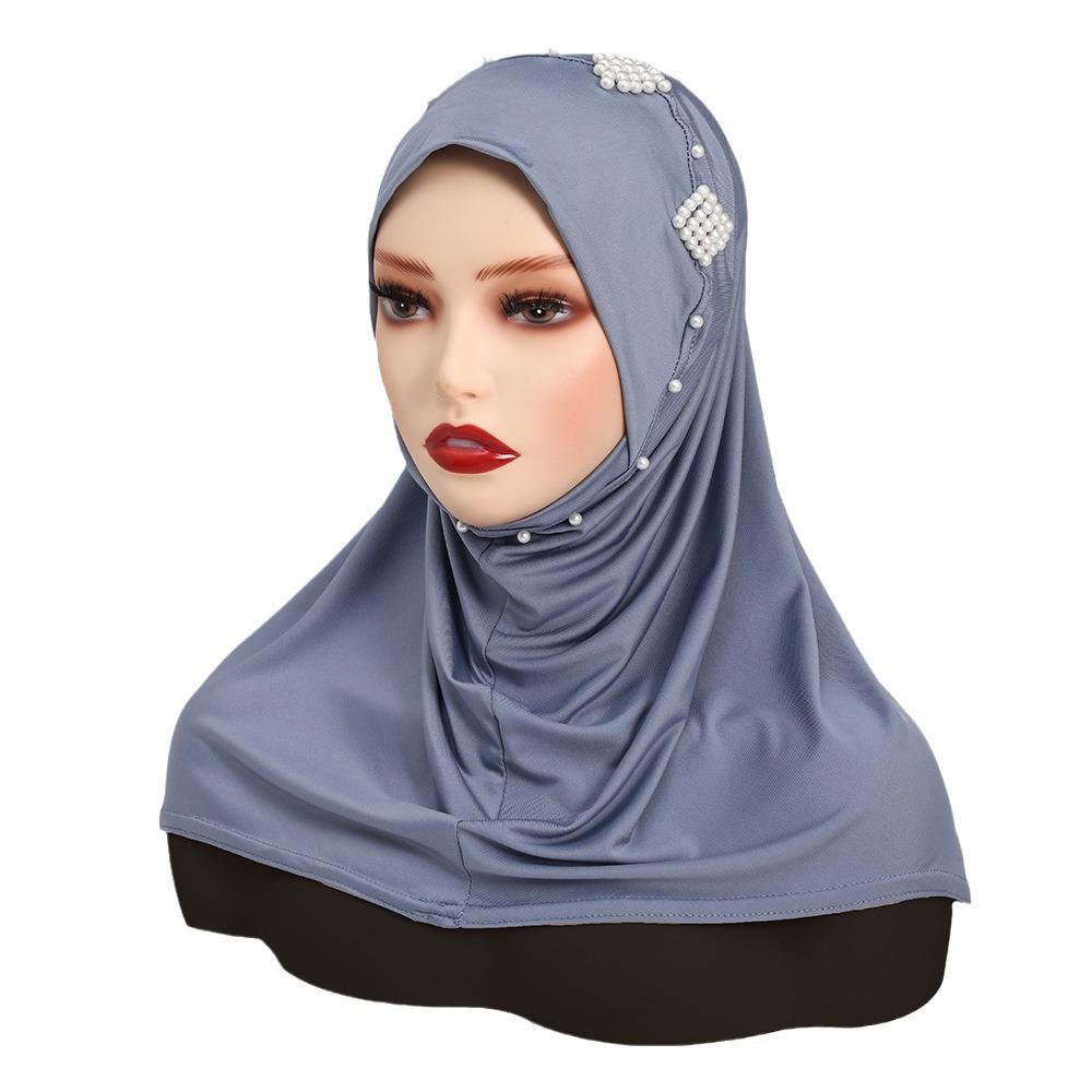solid color nail pearl embellished bag chin convenient headscarf malay indonesia bottoming hood instant hijab
