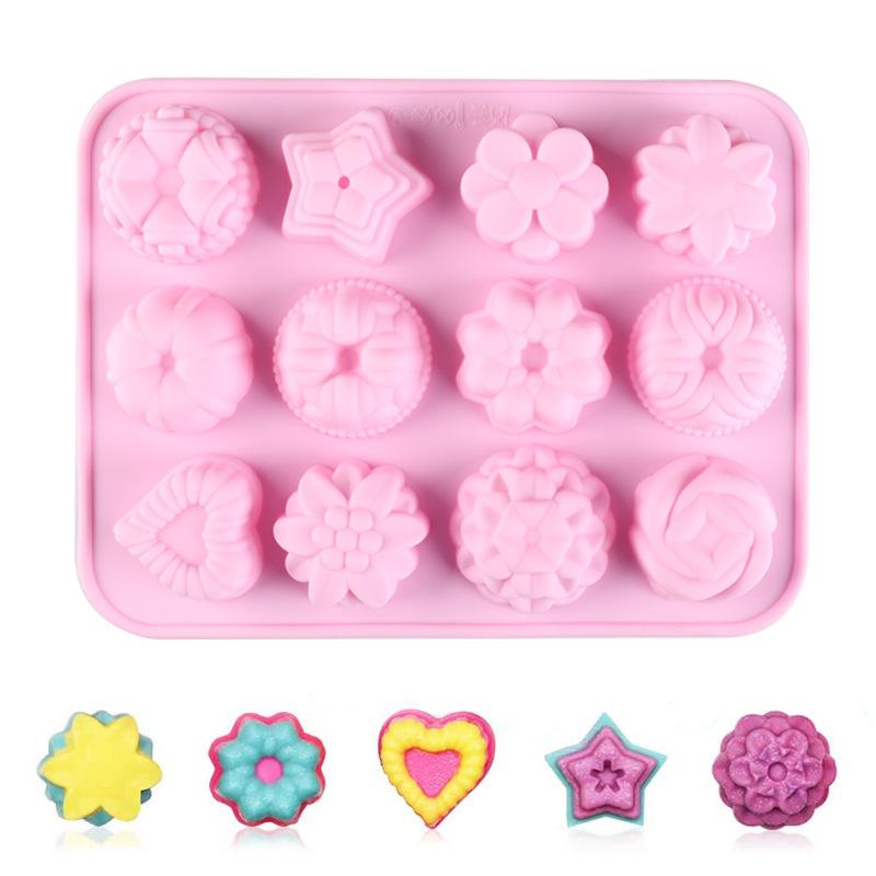 12-Piece Flowers and Plants Silicone Cake Mold Children's Homemade Jelly Pudding Baking Tool Food Grade Bowl Cake Mold