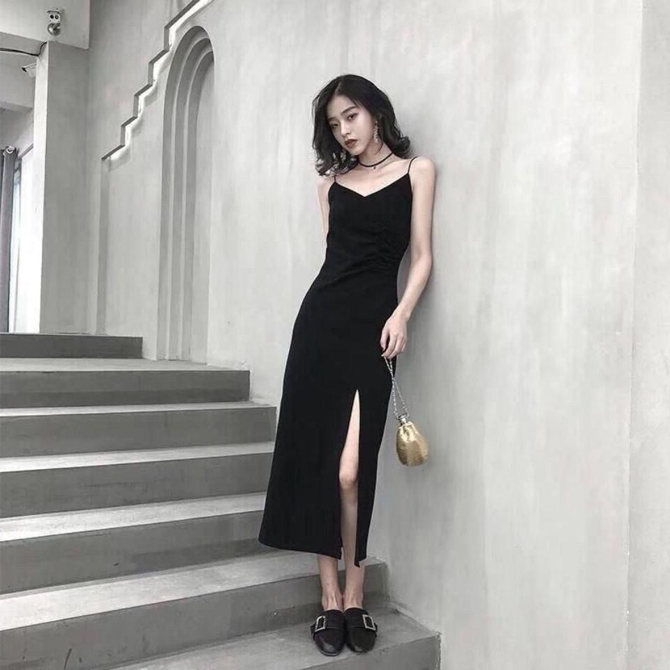 black camisole dress women's summer 2024 new women's clothing french hepburn style sexy slimming split dress