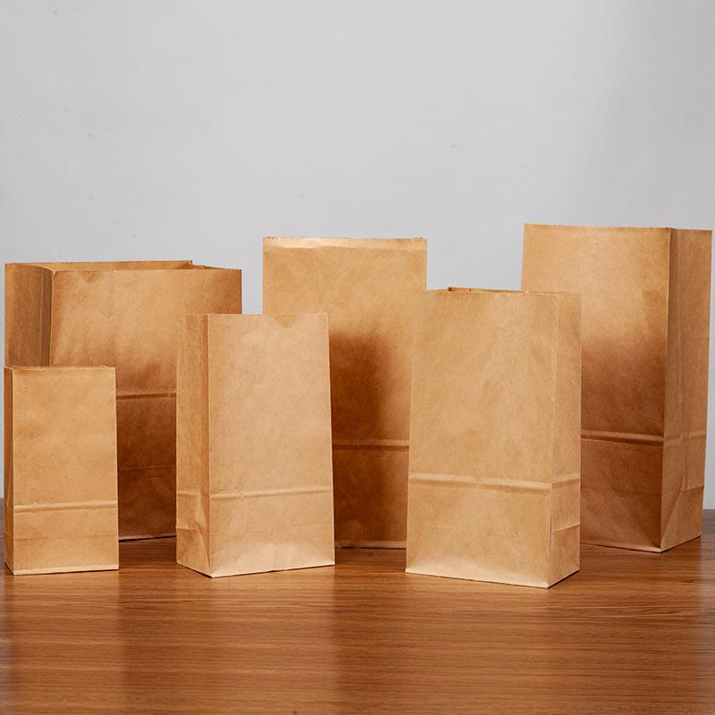 square bottom kraft paper bag oil-proof food packaging bag cake kraft paper coated bag toast bread takeaway packing bag