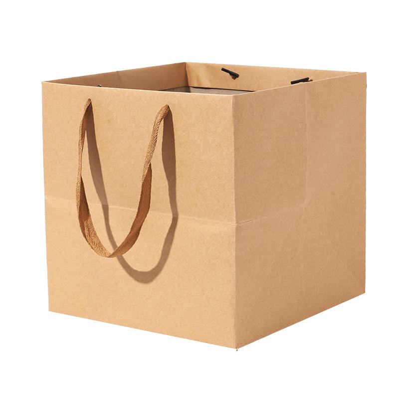 flower shop kraft paper bag baking square wide bottom bag advertising shopping gift handbag factory direct supply Item Picture